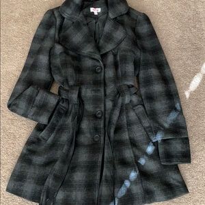Plaid gray wool blend belted coat